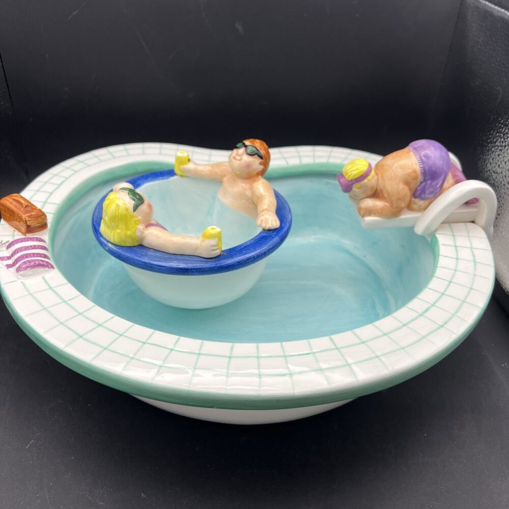 Vintage LOTUS 1995 Swimming Pool Hot Tub Party Chip & Dip Set Ceramic